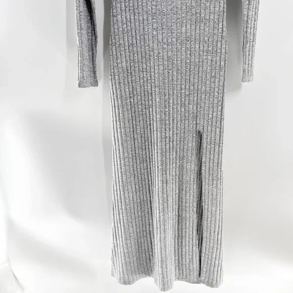 Reformation Lemon Grey Long sleeve Front Slit Round Neck Ribbed Dress  M NWT - Picture 5 of 12